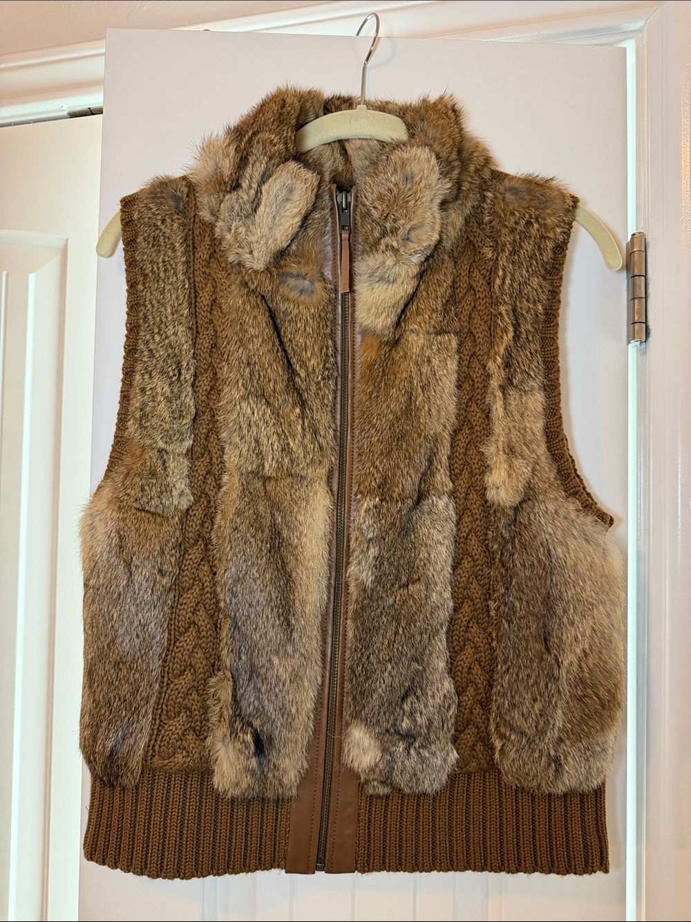 BCBGMaxAzria Brown Faux Fur & Knit Zip Vest